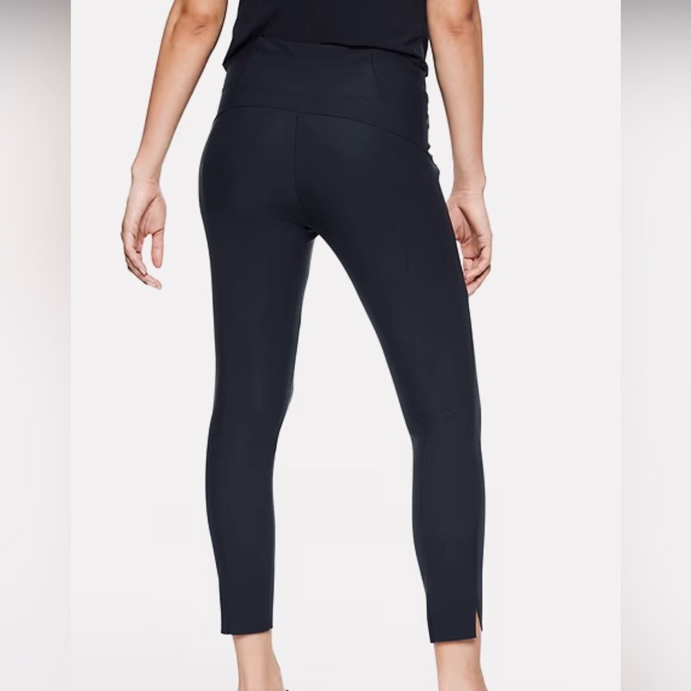 Athleta Stellar dressy ankle Black Leggings Zipper Pockets Scalloped Hem Sz S